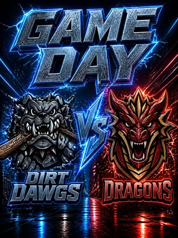 Dirt Dawgs vs Dragons game day graphic, made before the upgrade