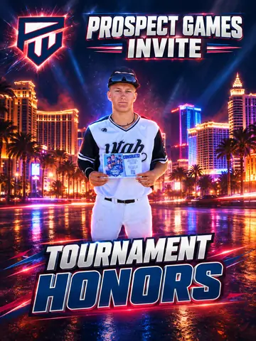 Tournament award graphic with the athlete lifted from a phone photo onto a designed backdrop, event logo in the top corner