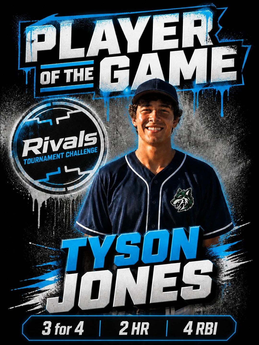 AI-generated Player of the Game MVP graphic with photo and stats
