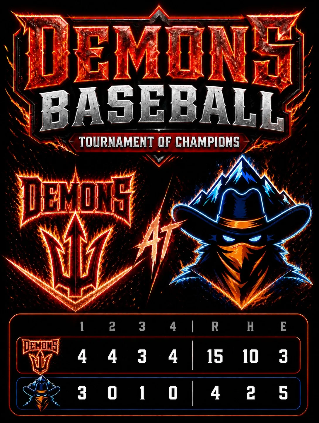 Baseball line score recap showing each inning and runs, hits, and errors for both teams
