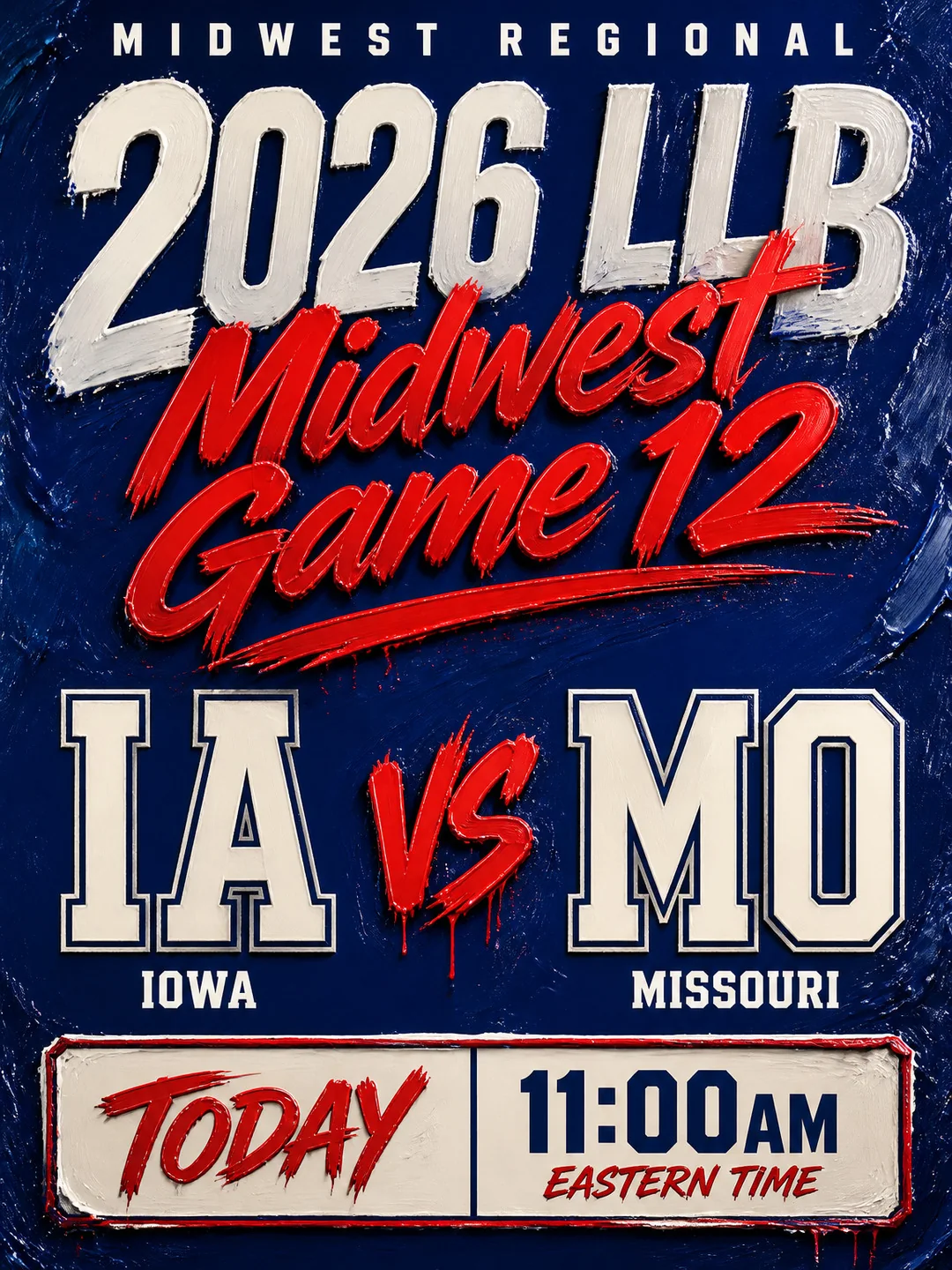 Tournament matchup graphic with two team abbreviations, game time, and a broadcast credit